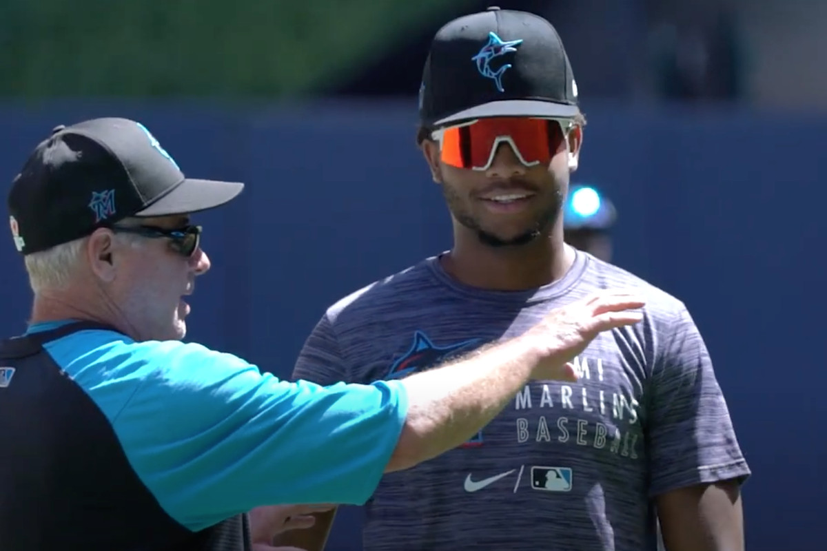 Marlins infield prospect Jordan McCants receives instruction during Fall Development Camp at LoanDepot Park