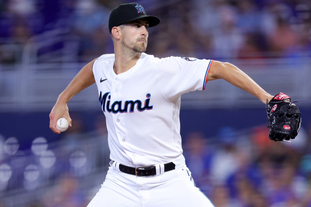 Bryan Hoeing #78 of the Miami Marlins delivers a pitch against the Chicago Cubs during the first inning at loanDepot park on April 30, 2025 in Miami, Florida.